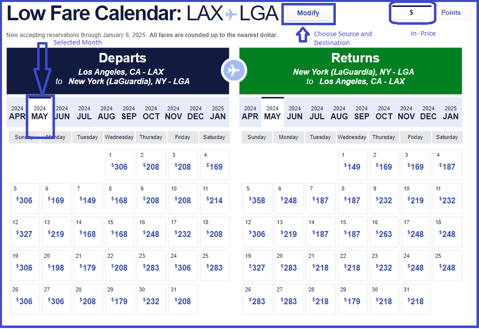 Southwest low fare calendar